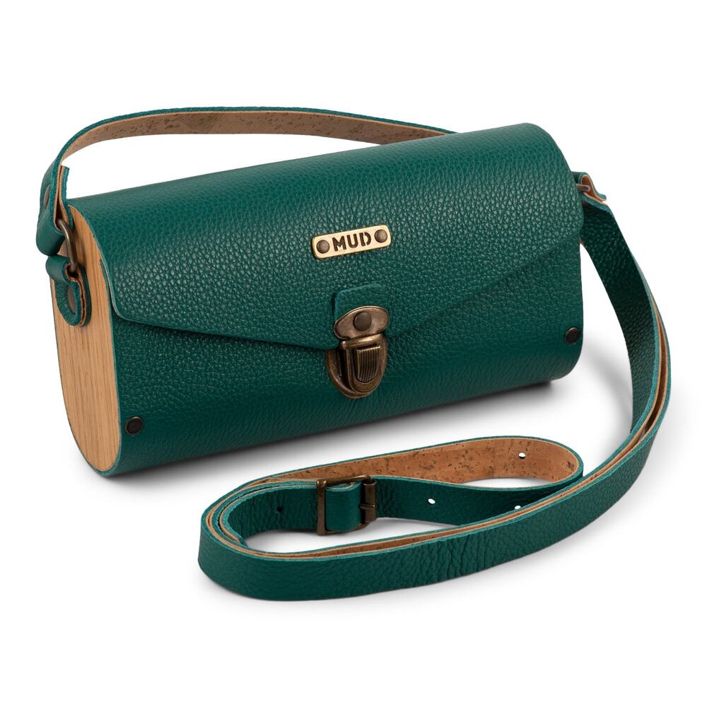 MUD Cocoa Bag Green Leather Cork Wood Crossbody Handbag Portugal